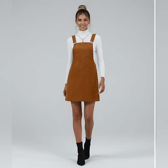 Corduroy Pocket Front Overall Dress Brown - Picture 3 of 6